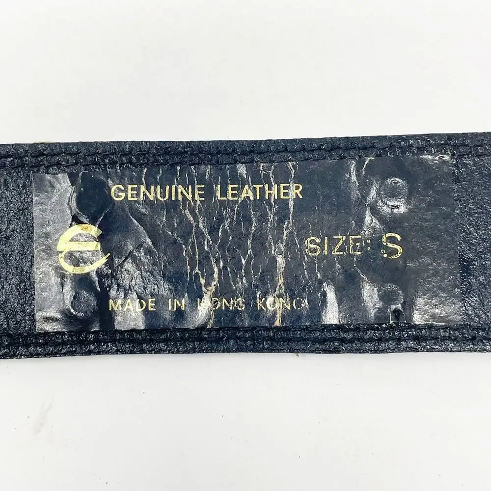 Vintage Women's Black Leather Belt White Stitching Small Western Rodeo Cowgirl